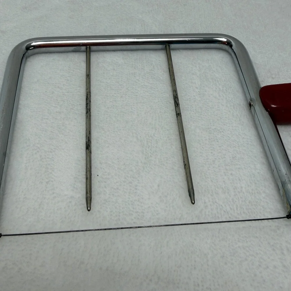 VTG MCM Red Bakelite Handle Cheese Slicer Stainless‎ Steel Wire Cutter MCM